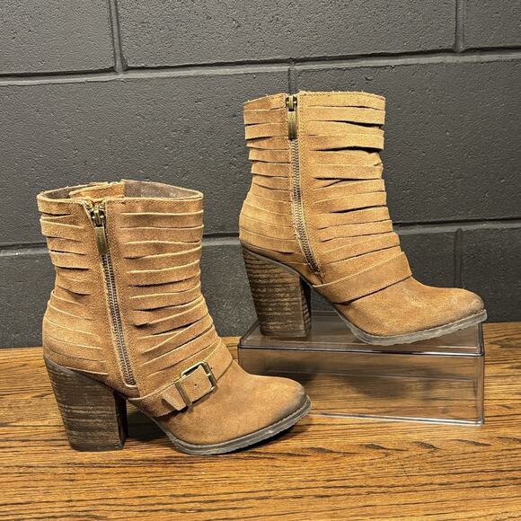 Naughty Monkey Fa So La Brown Stacked Leather Ankle Western Boots Women’s 9 - Picture 2 of 8